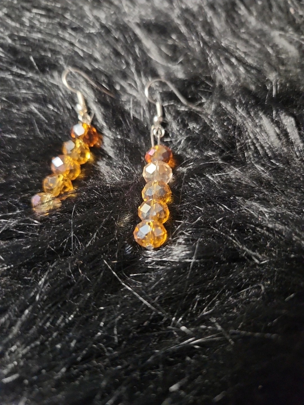 Hand Crafted Amber-Orange Faceted Crystal Dangle Earrings